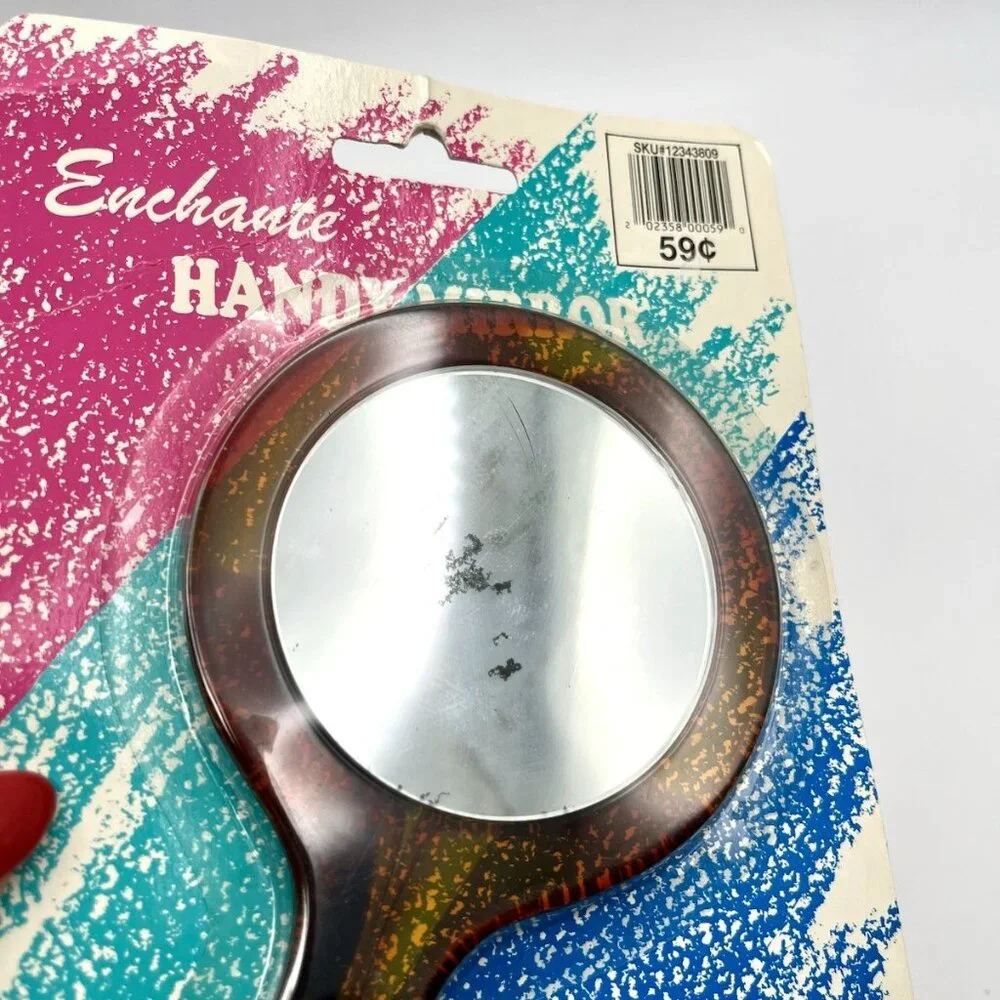 Vintage 80s Enchanté Paris Hand Mirror Sealed Retro Amber Faux Tortoiseshell